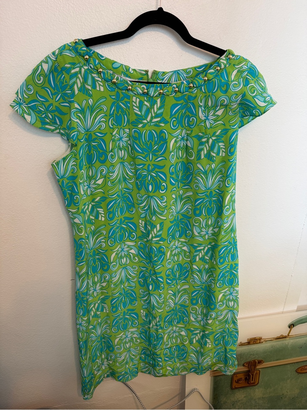 Lilly Pulitzer Green and Teal Floral Dress with Gold Accents